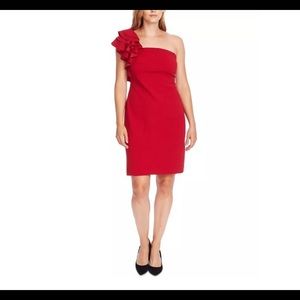 NWT Vince Camuto One Shoulder Crepe Dress, Size 8, Red